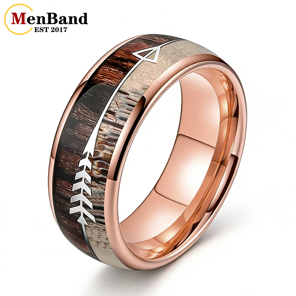 Statement Cocktail Ring - MenBand 6/8MM Koa Zebra Wood Antler