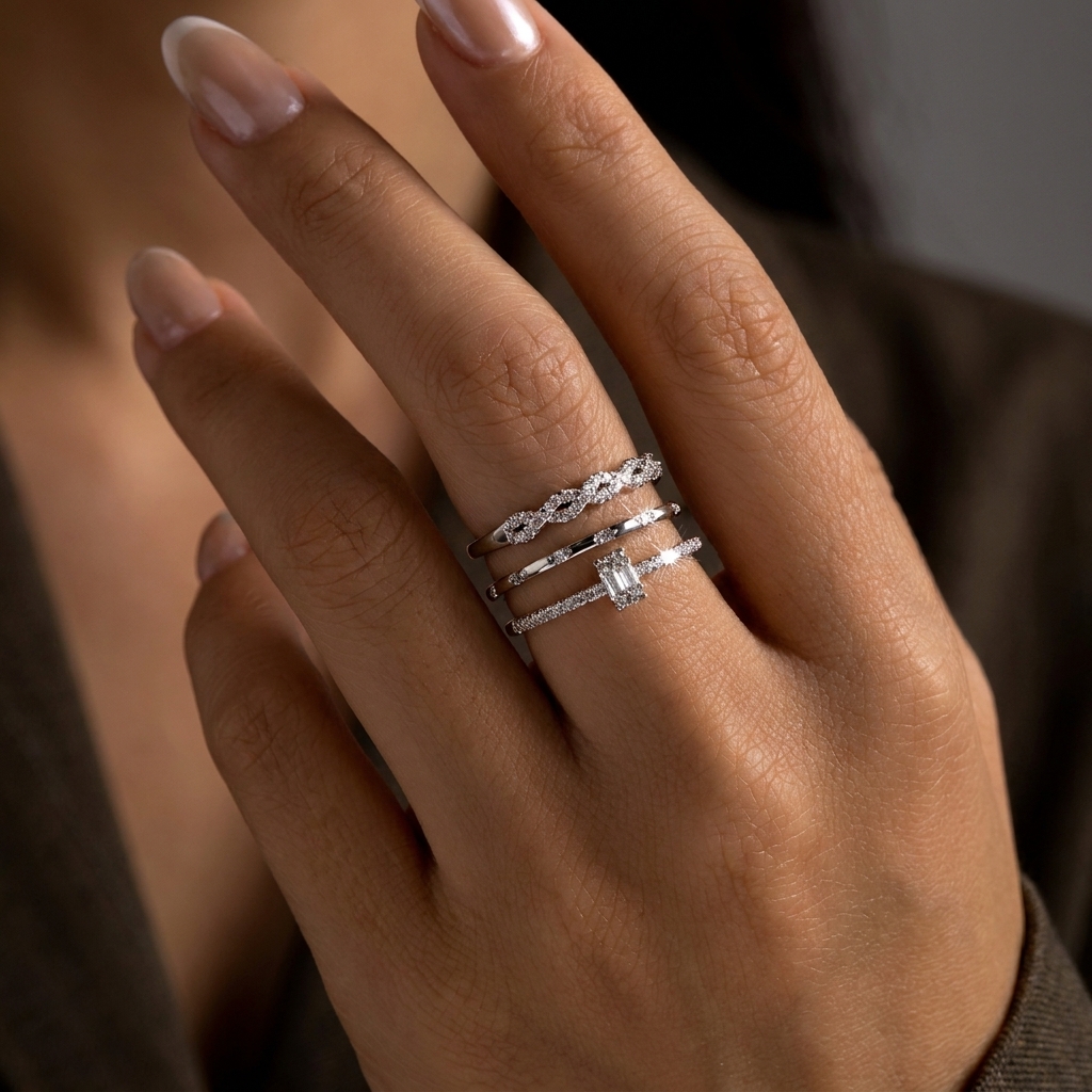 Minimalist Ring Stackable - Sugar Cube Crushed Ice Cubic Zirconia