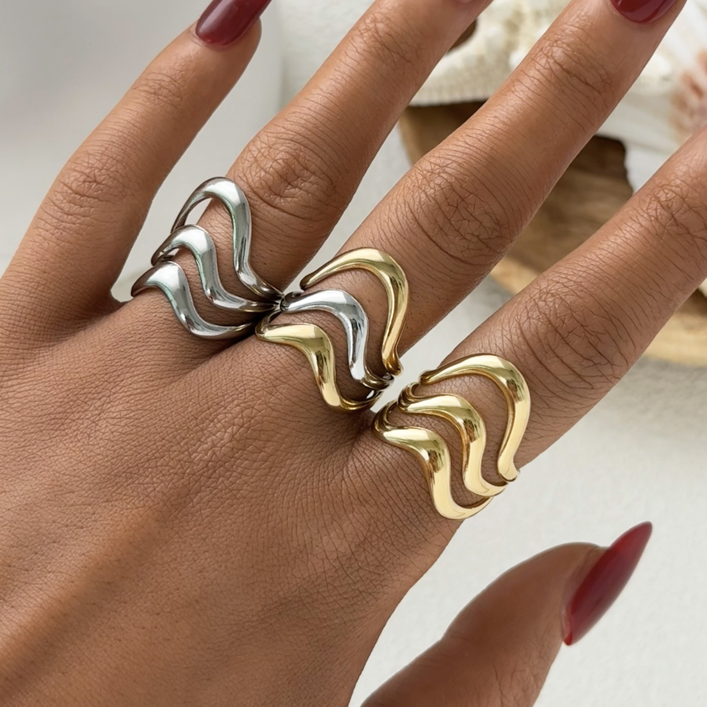 Minimalist Ring Stackable - Minimalist Linear Two tone Geometry Rings