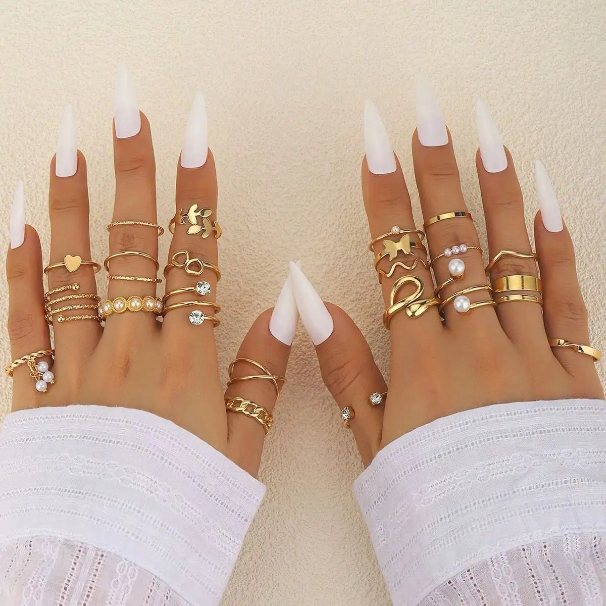 Minimalist Ring Stackable - 24Pcs Minimalist Gold Stackable Ring Set,