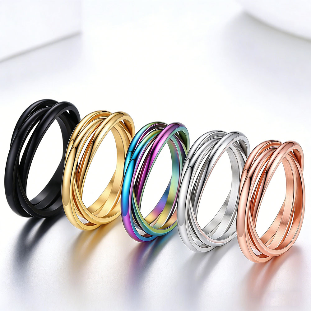 Minimalist Ring Stackable - Stainless Steel Triple Interlocked Rolling Rings