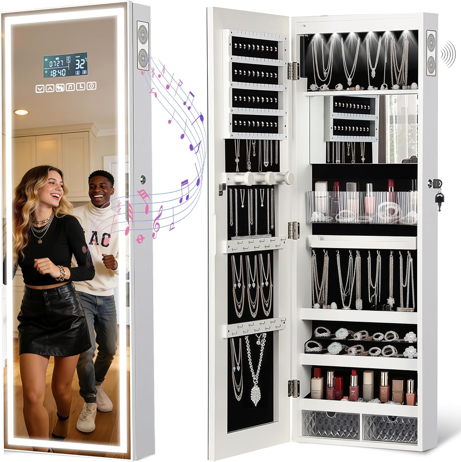 Jewelry & Watches Spółka Z Ograniczoną Odpowiedzialnością - LED Mirror Jewelry Cabinet with Bluetooth