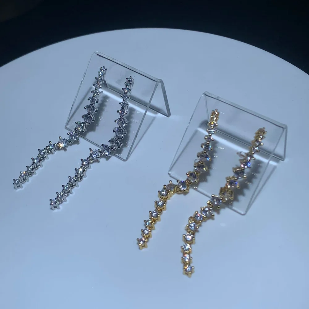 Tennis Bracelet Cubic - Dangle Tassel Tennis Chain Drop Earring