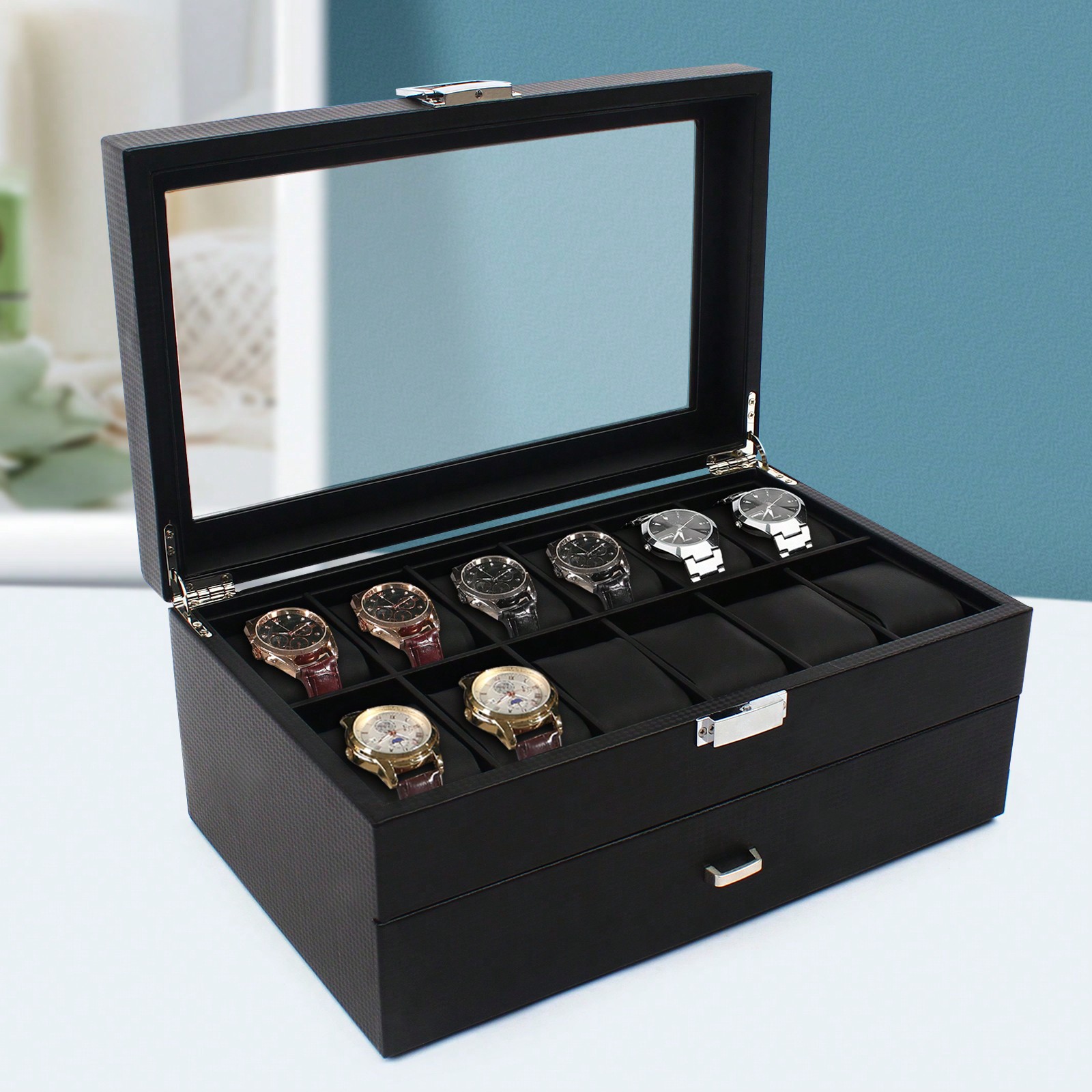 Jewelry And Watches Box - 24 Slot Men Watch Display Case