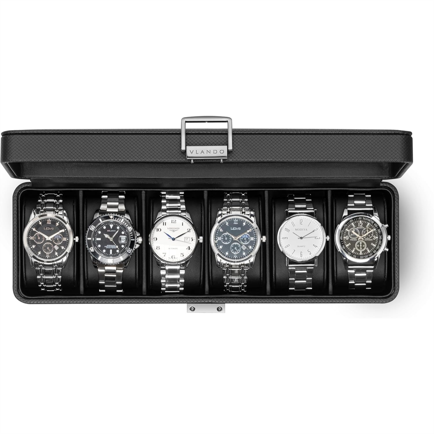 Jewelry And Watches Box - 6-Slot Watch Case with Glass Lid