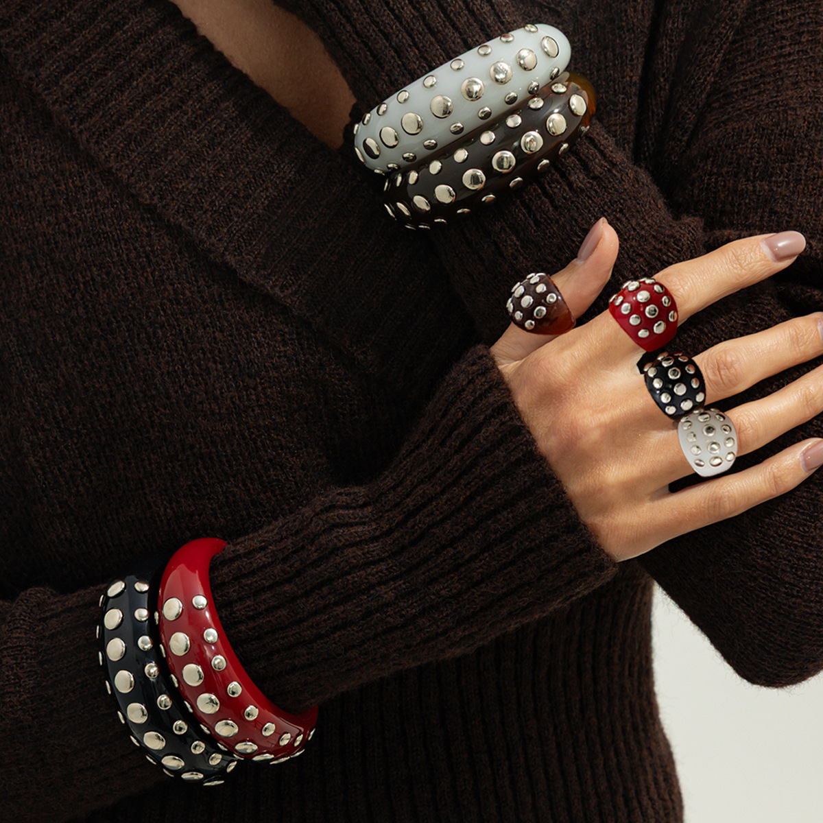 Minimalist Ring Stackable - Hyperbole Rivets Acrylic Resin Stackable Open