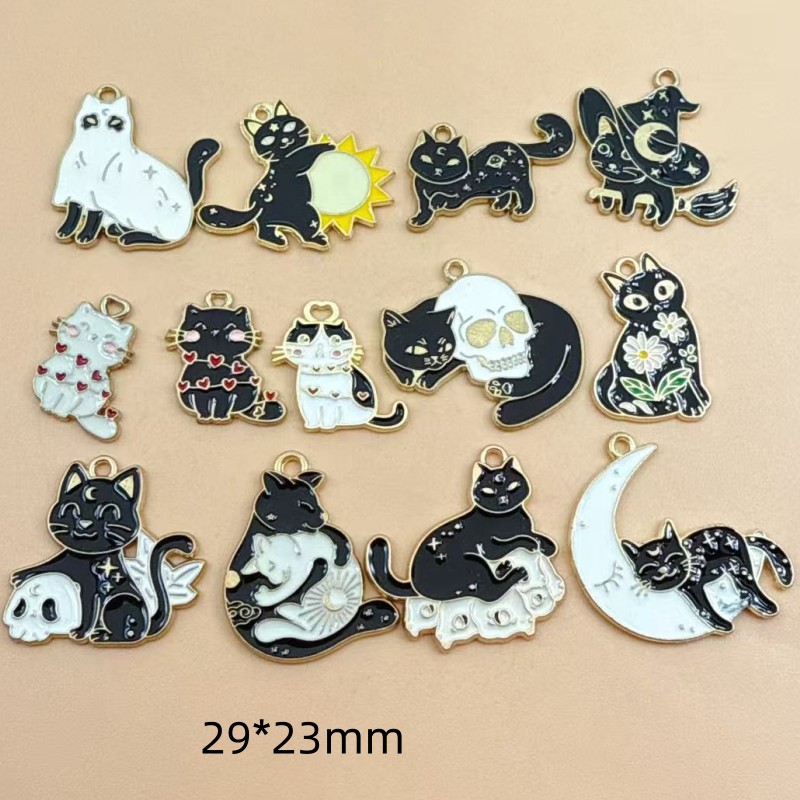 Jewelry & Watches Spółka Z Ograniczoną Odpowiedzialnością - 10pcs Original Alloy Enamel Black Cat