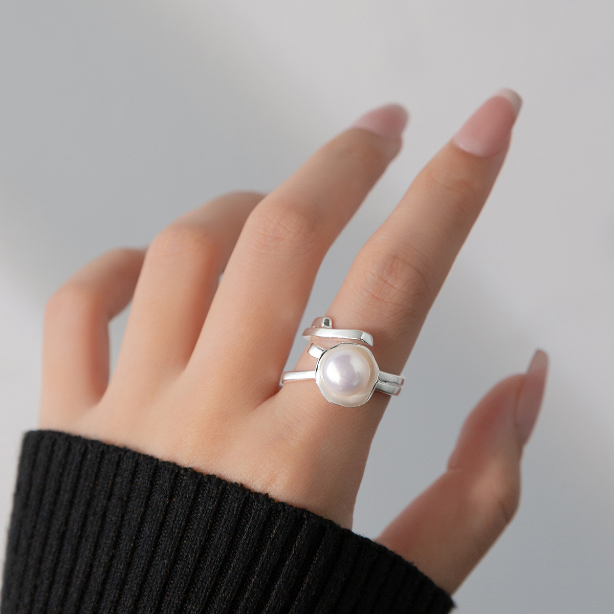 Statement Cocktail Ring - 925 Sterling Silver Pearl Irregular Finger