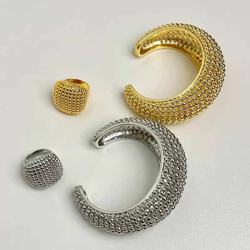 Luxury Bead Texture Open Cuff  - Minimalist Ring Stackable บทวิจารณ์และราคา