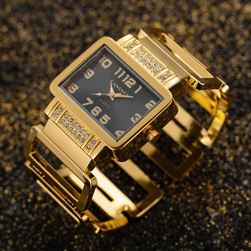 Cansnow Rectangle Ladies Wrist - Jewelry Watches Gold บทวิจารณ์และราคา