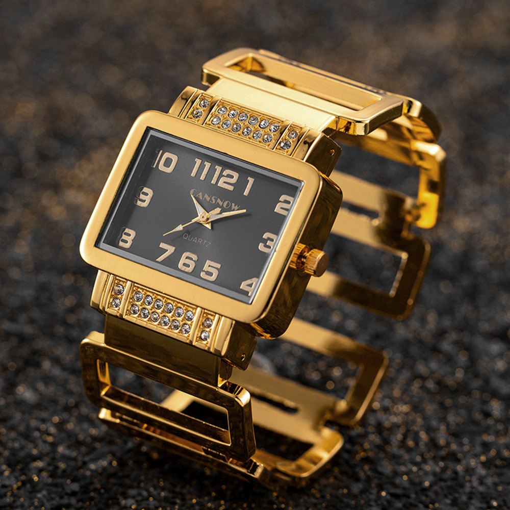 Cansnow Rectangle Ladies Wrist - Jewelry Watches Gold บทวิจารณ์และราคา
