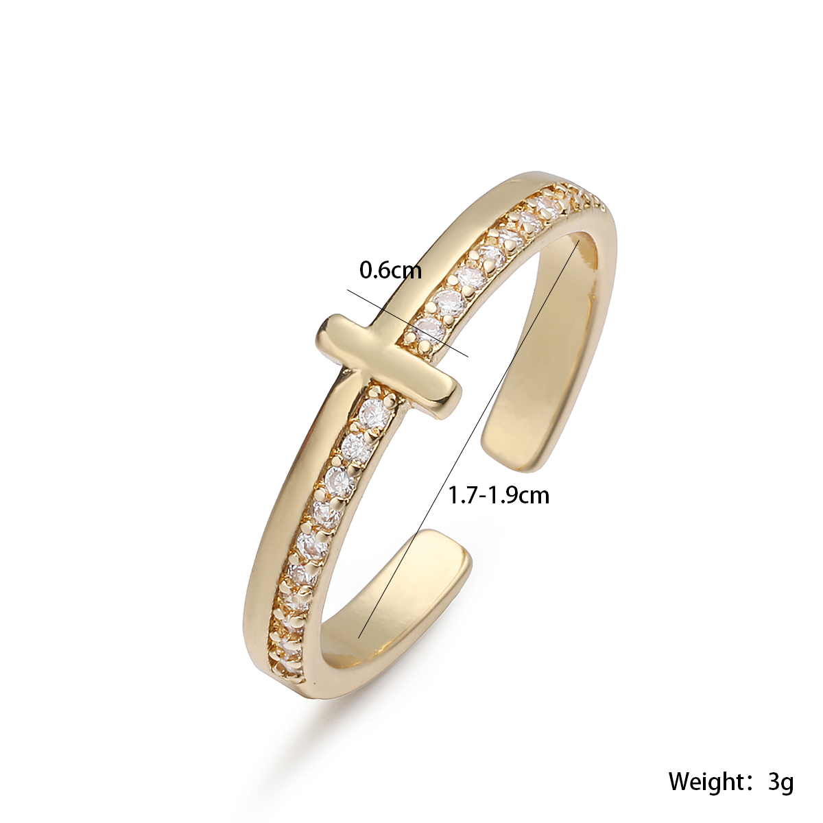 Brass Cross Zircon Open Cuff R - Minimalist Ring Stackable บทวิจารณ์และราคา