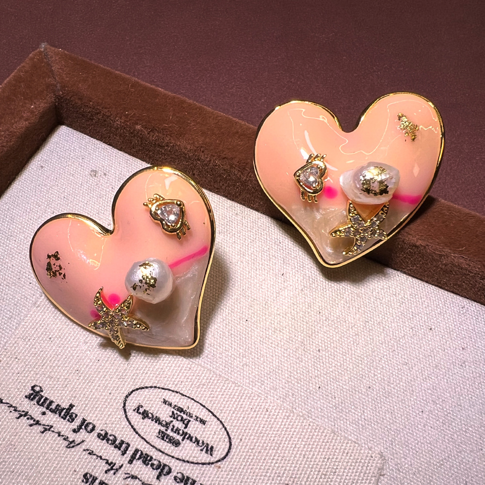 Oil painting love natural pear - Pearl Stud Earrings บทวิจารณ์และราคา