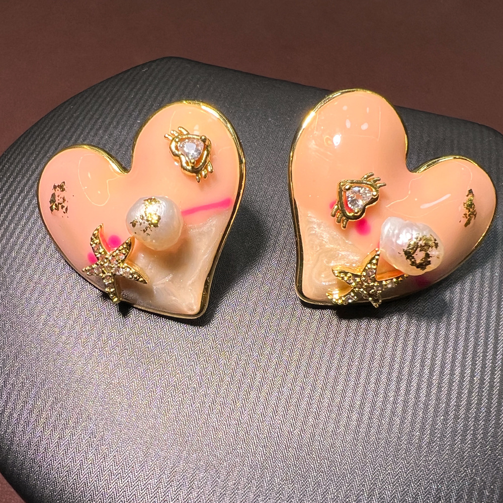 Oil painting love natural pear - Pearl Stud Earrings บทวิจารณ์และราคา