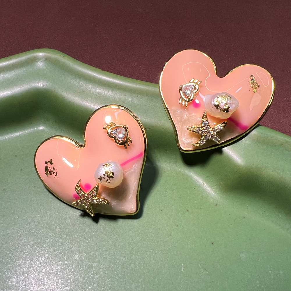 Oil painting love natural pear - Pearl Stud Earrings บทวิจารณ์และราคา