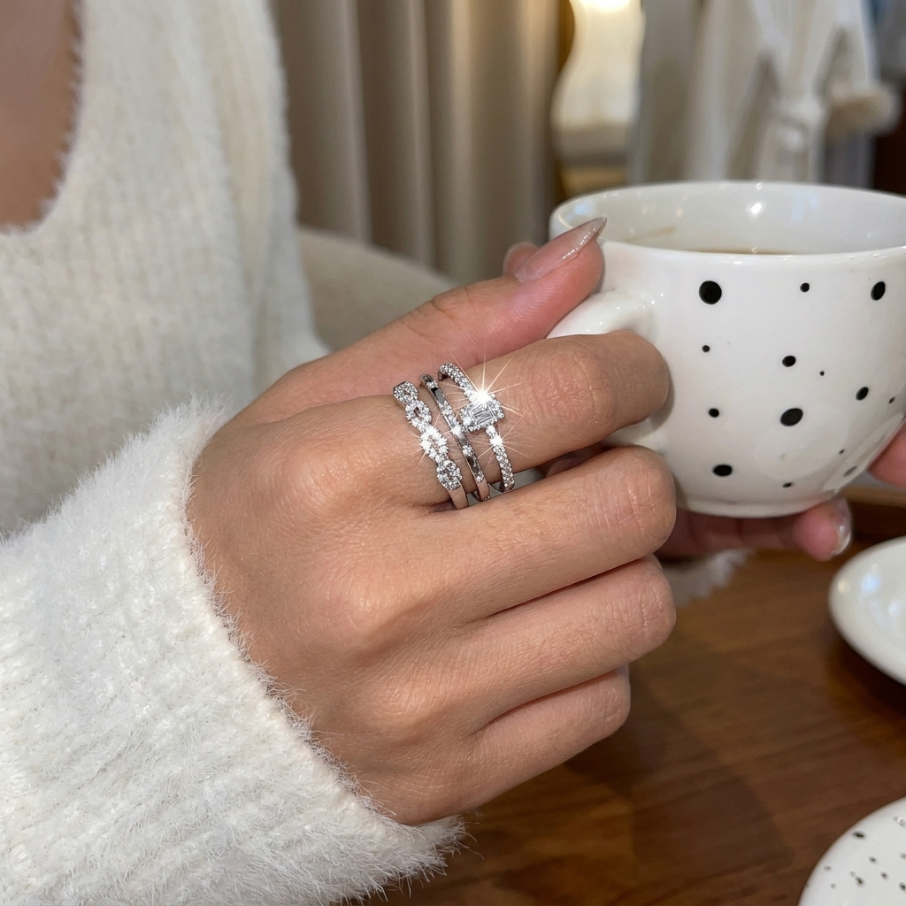 Sugar Cube Crushed Ice Cubic Z - Minimalist Ring Stackable บทวิจารณ์และราคา