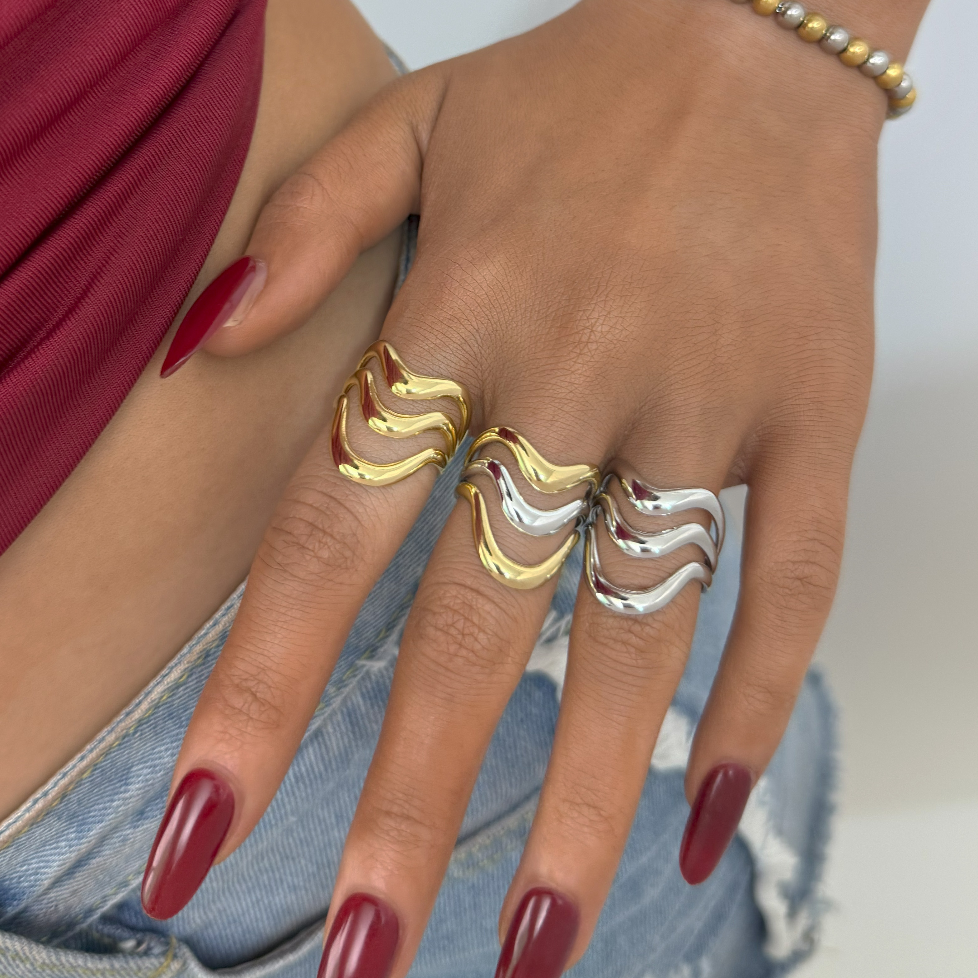 Minimalist Linear Two tone Geo - Minimalist Ring Stackable บทวิจารณ์และราคา