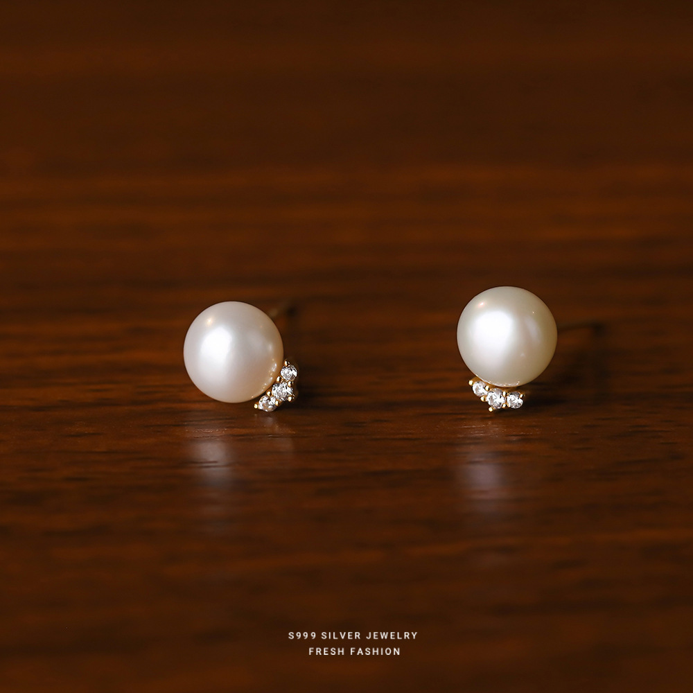 999 Sterling Silver Inlay Zirc - Pearl Stud Earrings บทวิจารณ์และราคา