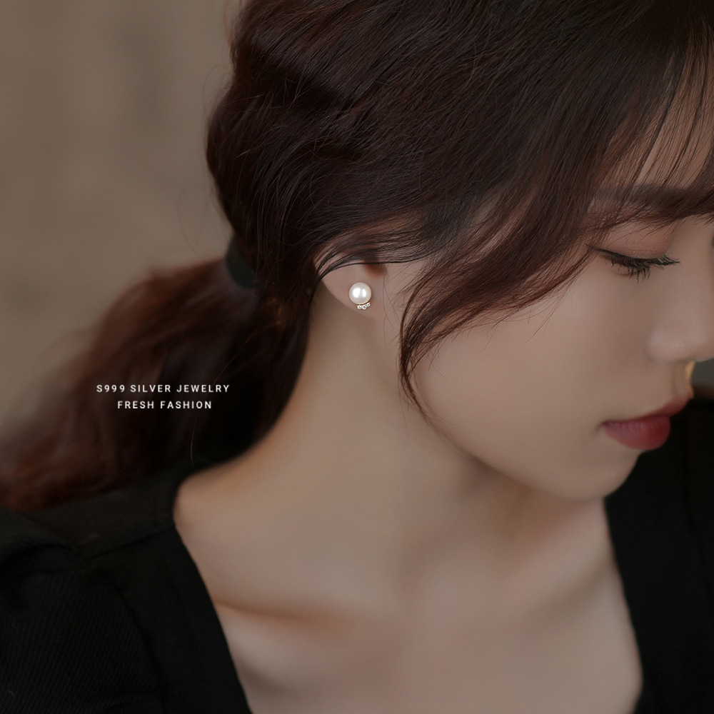 999 Sterling Silver Inlay Zirc - Pearl Stud Earrings บทวิจารณ์และราคา