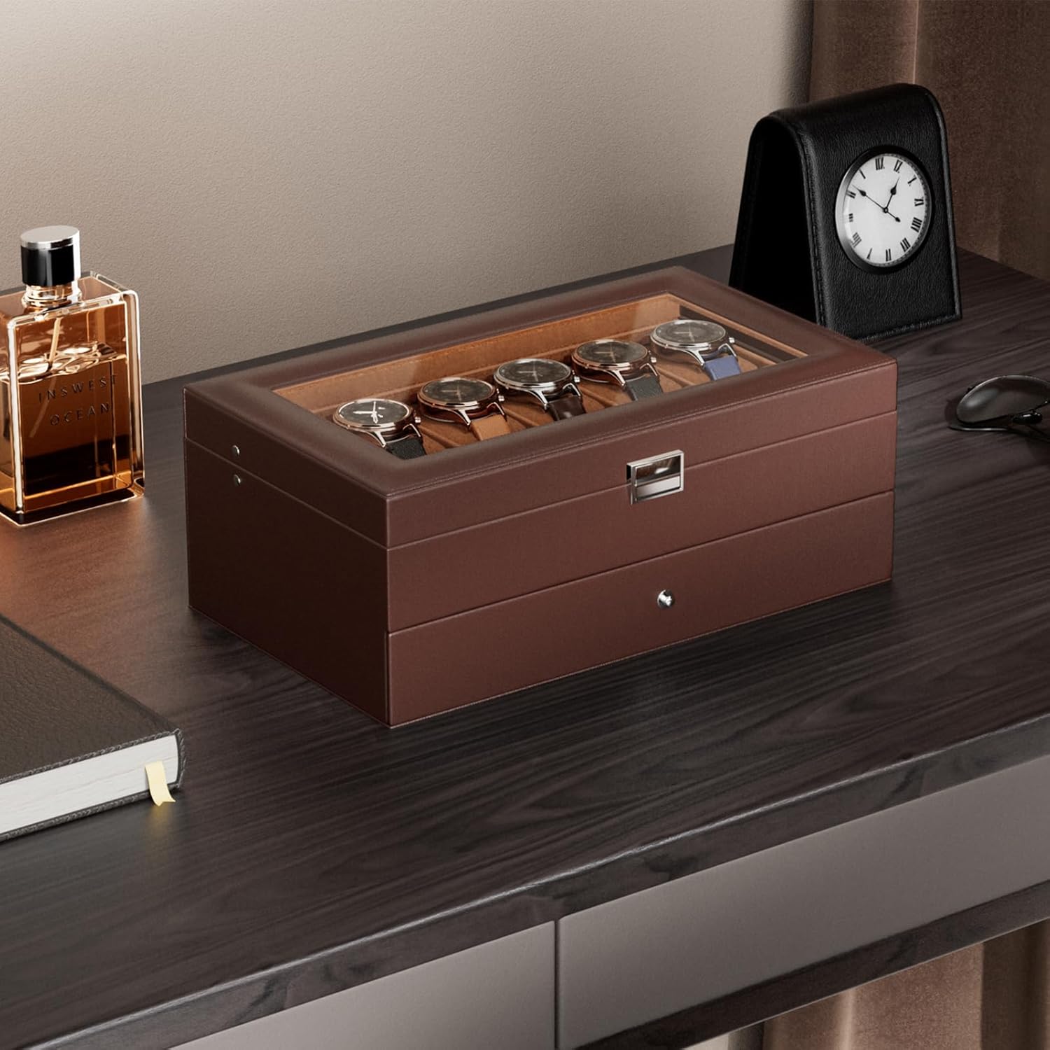 12 Slot Watch Box with Drawer, - Jewelry And Watches Box บทวิจารณ์และราคา