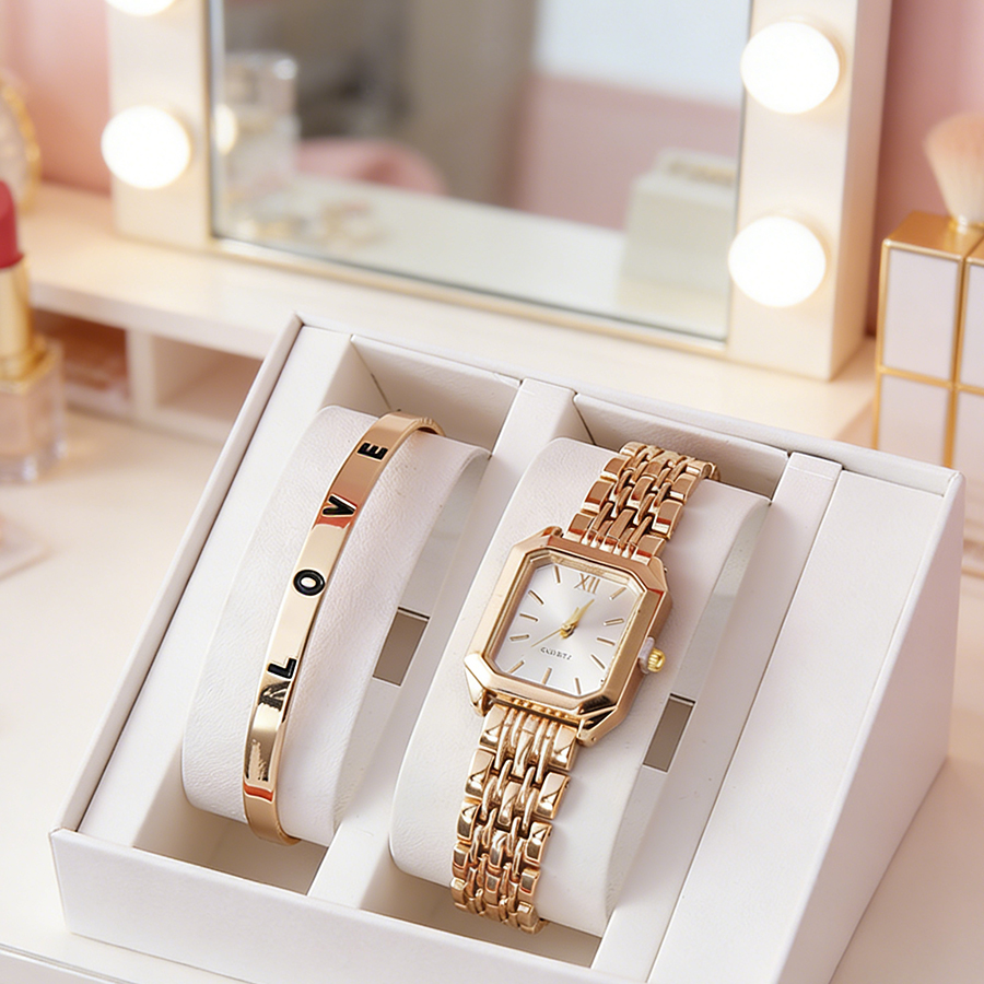 2PCS/set Luxury Women's Quartz - Jewelry Watches Gold บทวิจารณ์และราคา