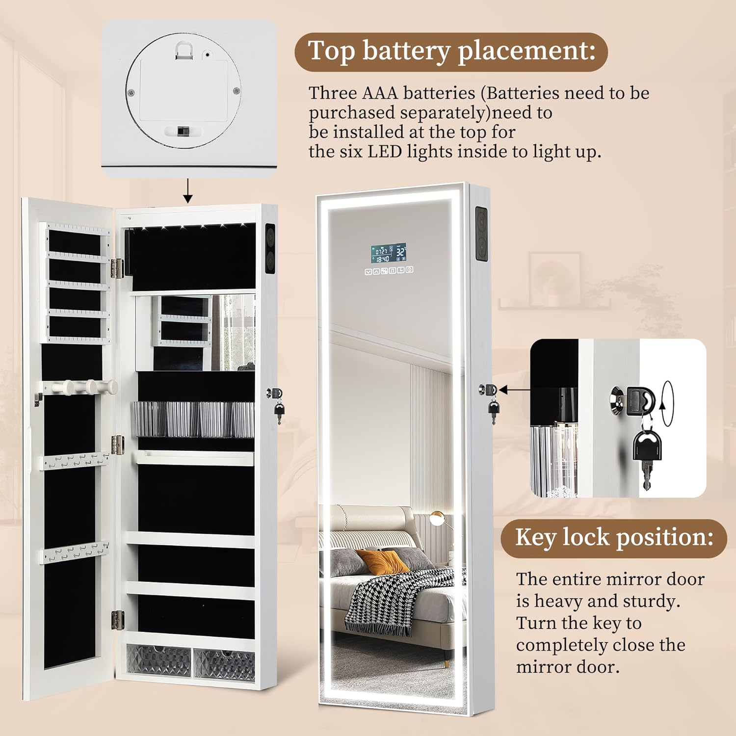 LED Mirror Jewelry Cabinet wit - Jewelry & Watches Spółka Z Ograniczoną Odpowiedzialnością บทวิจารณ์และราคา