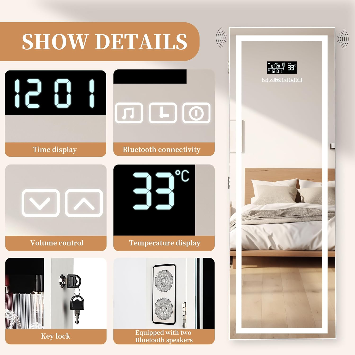 LED Mirror Jewelry Cabinet wit - Jewelry & Watches Spółka Z Ograniczoną Odpowiedzialnością บทวิจารณ์และราคา
