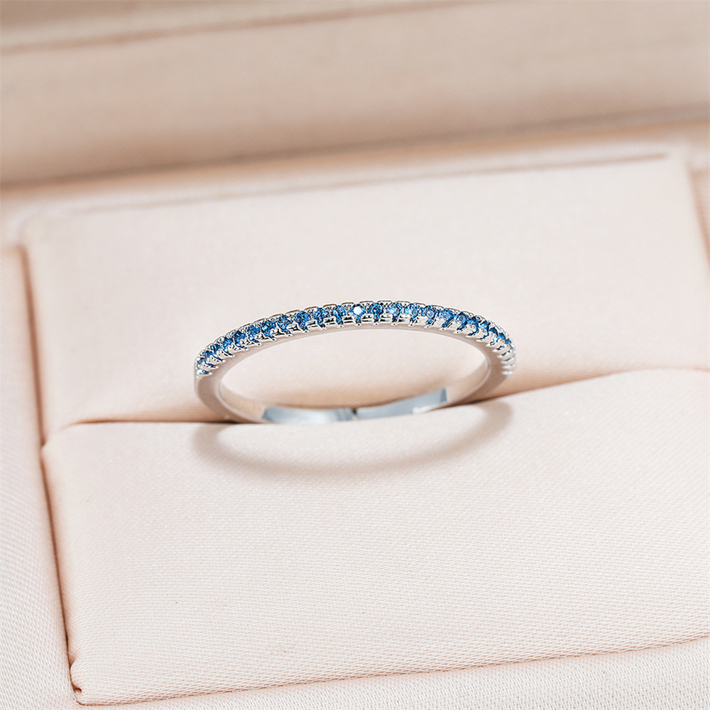 Aqua Blue Crystal Small Round  - Minimalist Ring Stackable บทวิจารณ์และราคา