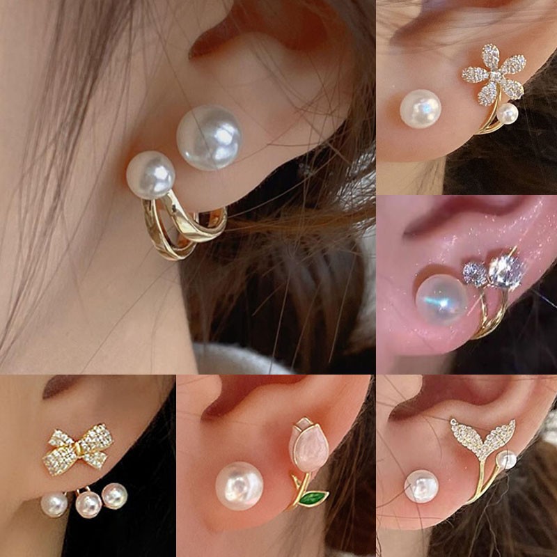 925 Silver Needle Korean Fashi - Pearl Stud Earrings บทวิจารณ์และราคา