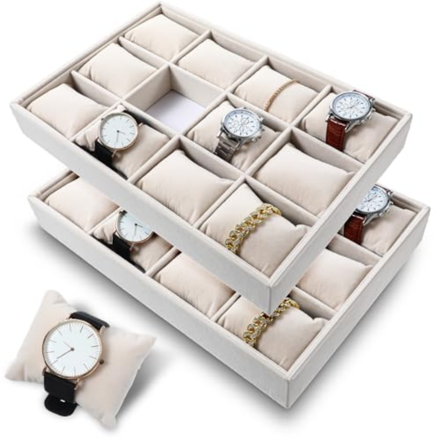 2 Pcs Beige Velvet Jewelry Org - Jewelry And Watches Box บทวิจารณ์และราคา