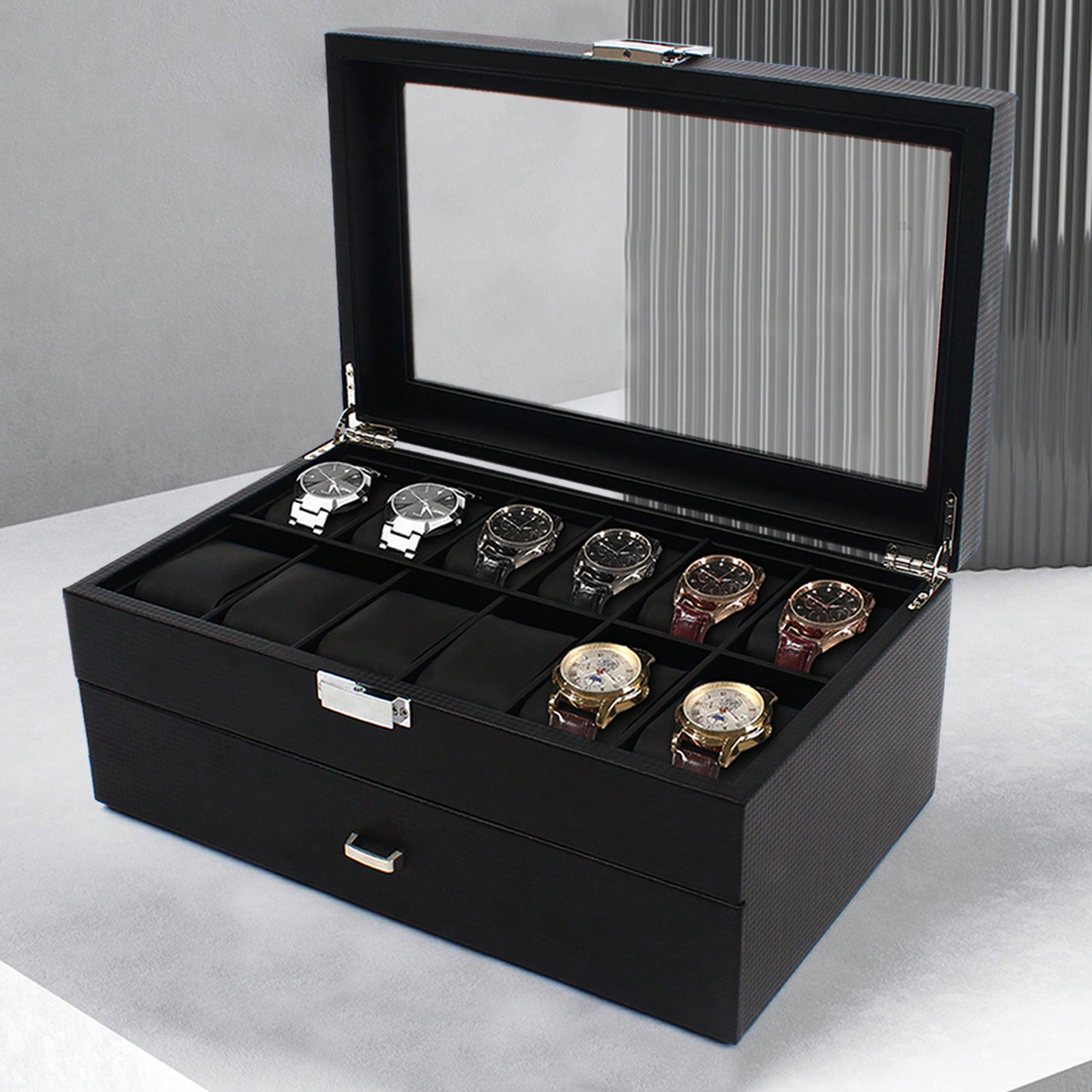 24 Slot Men Watch Display Case - Jewelry And Watches Box บทวิจารณ์และราคา