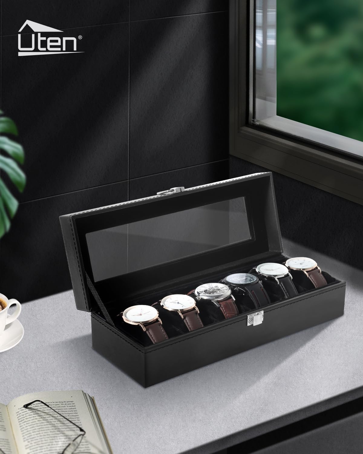 6 Slot Watch Box with Glass Li - Jewelry And Watches Box บทวิจารณ์และราคา