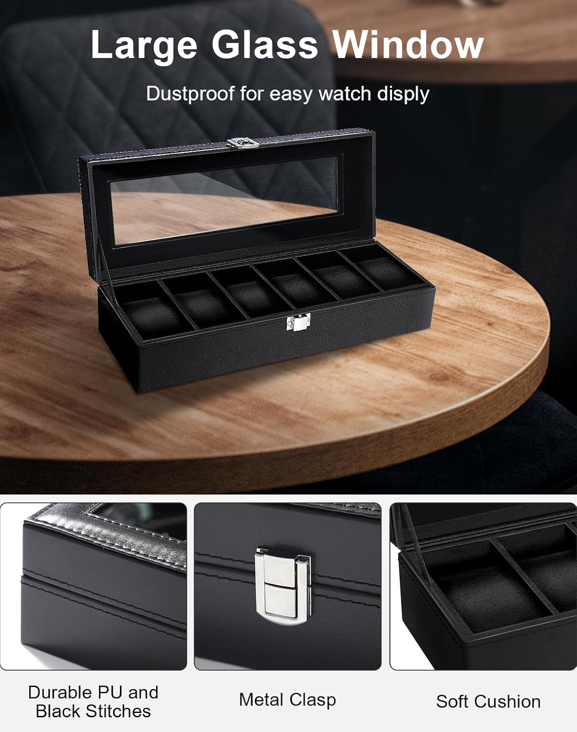 6 Slot Watch Box with Glass Li - Jewelry And Watches Box บทวิจารณ์และราคา