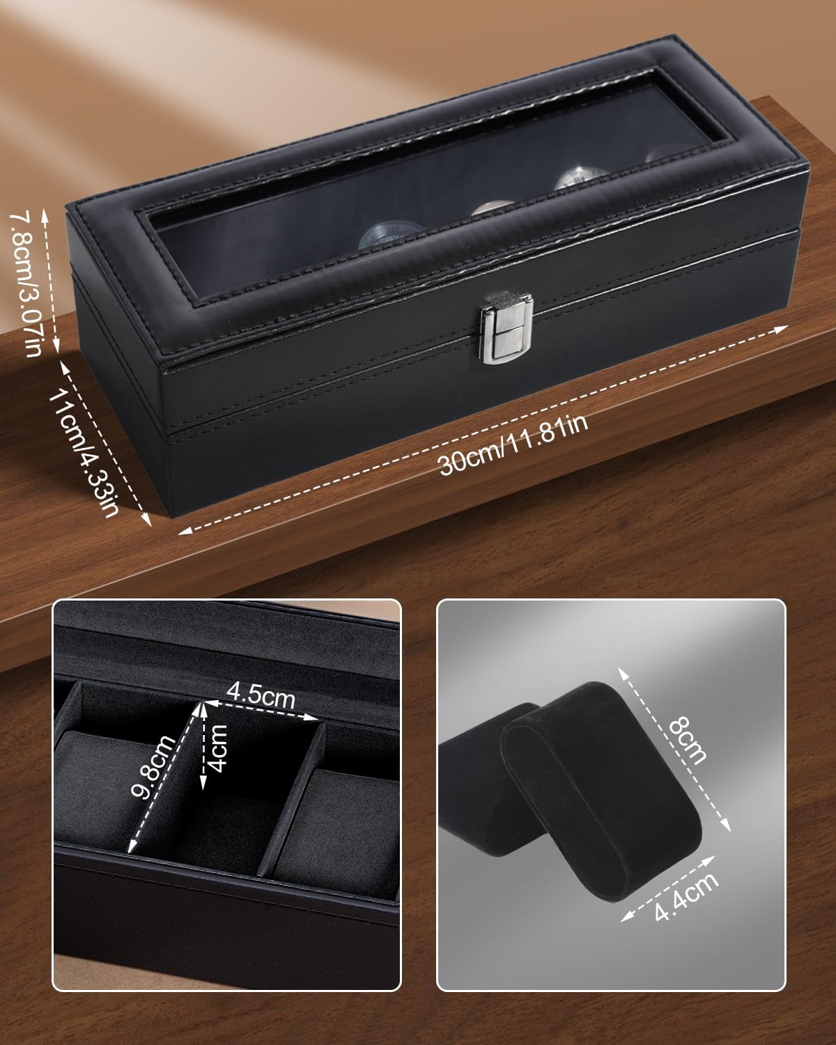 6 Slot Watch Box with Glass Li - Jewelry And Watches Box บทวิจารณ์และราคา