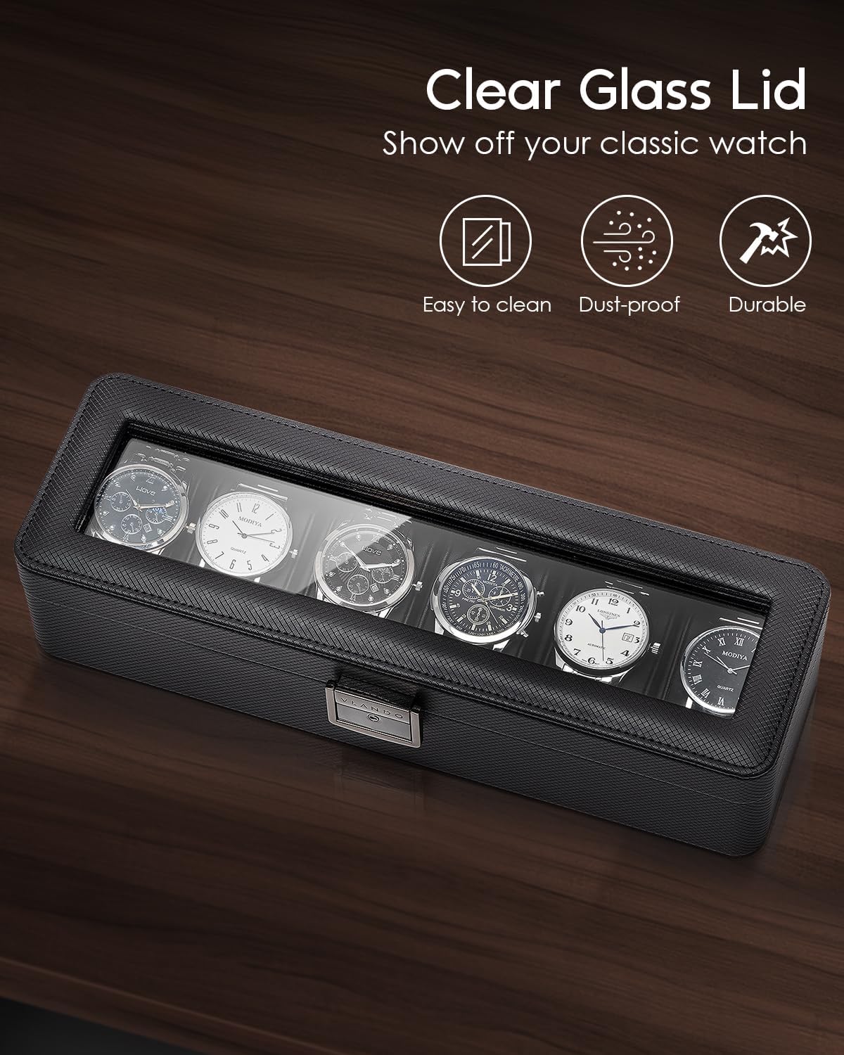 6-Slot Watch Case with Glass L - Jewelry And Watches Box บทวิจารณ์และราคา