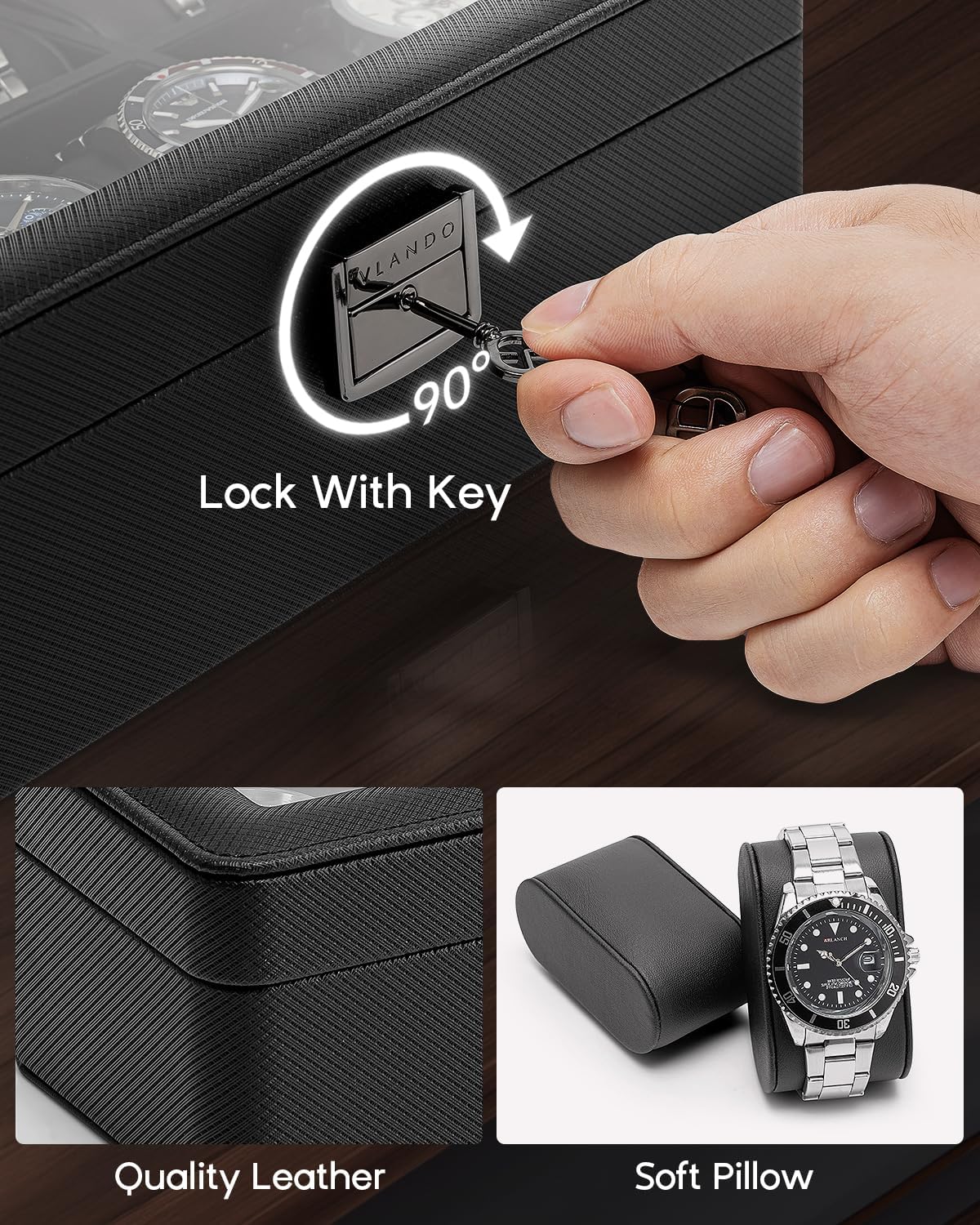 6-Slot Watch Case with Glass L - Jewelry And Watches Box บทวิจารณ์และราคา