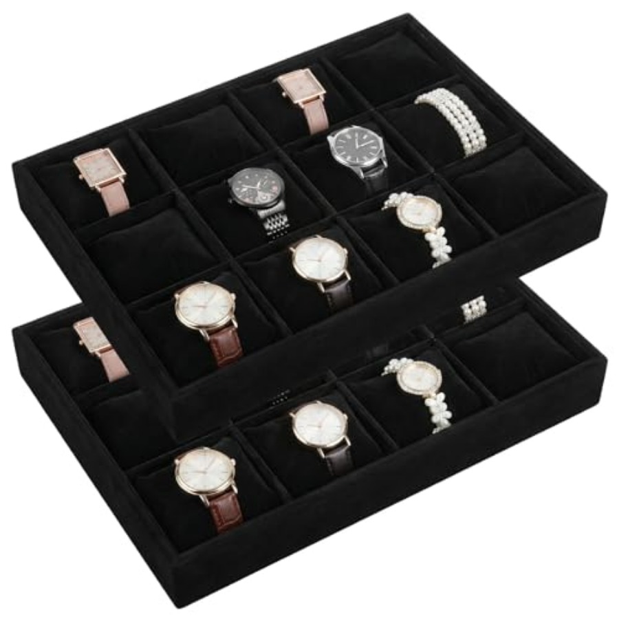 2 PCS Watch Tray, 12 Grid Watc - Jewelry And Watches Box บทวิจารณ์และราคา