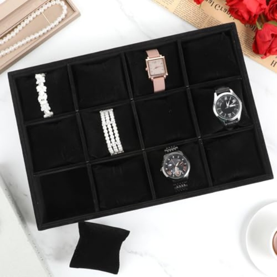 2 PCS Watch Tray, 12 Grid Watc - Jewelry And Watches Box บทวิจารณ์และราคา