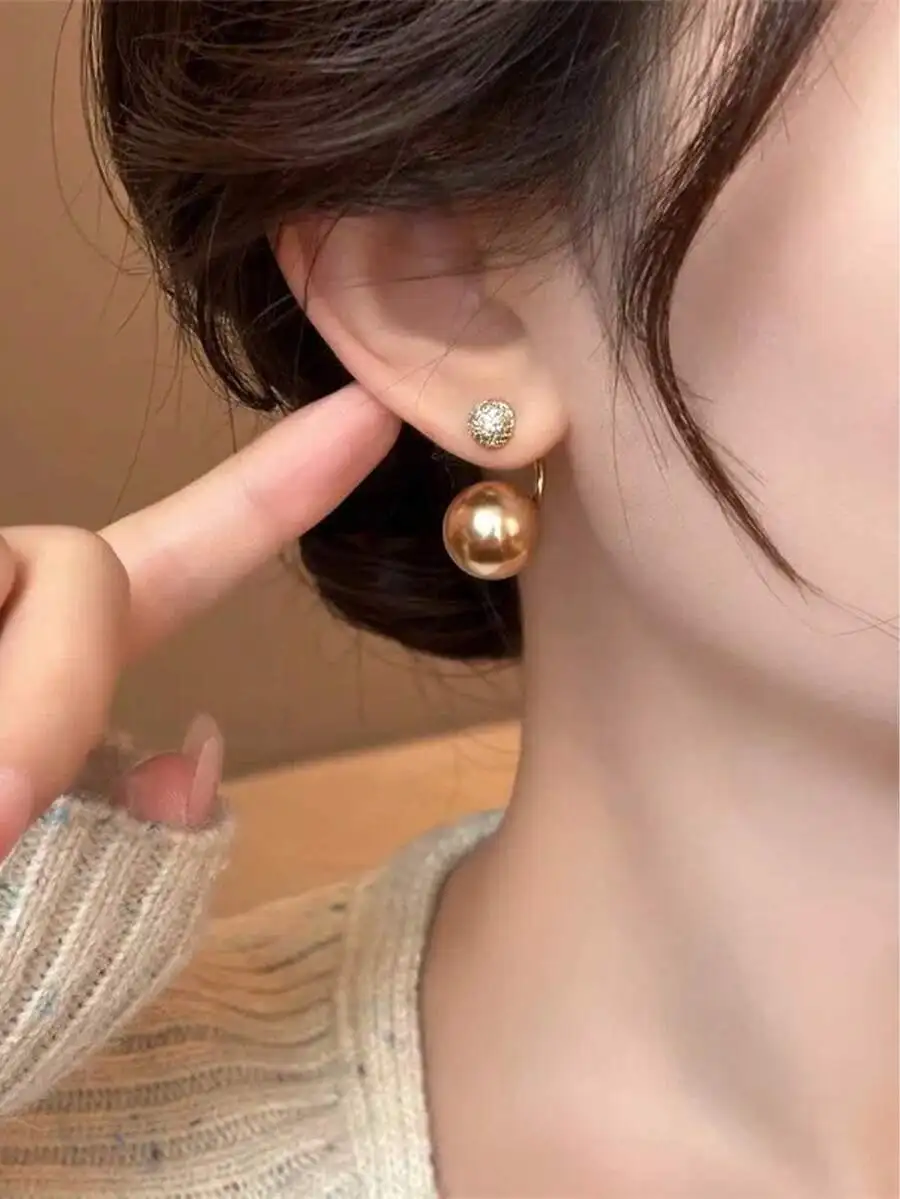 1 Pair Elegant Korean Champagn - Pearl Stud Earrings บทวิจารณ์และราคา