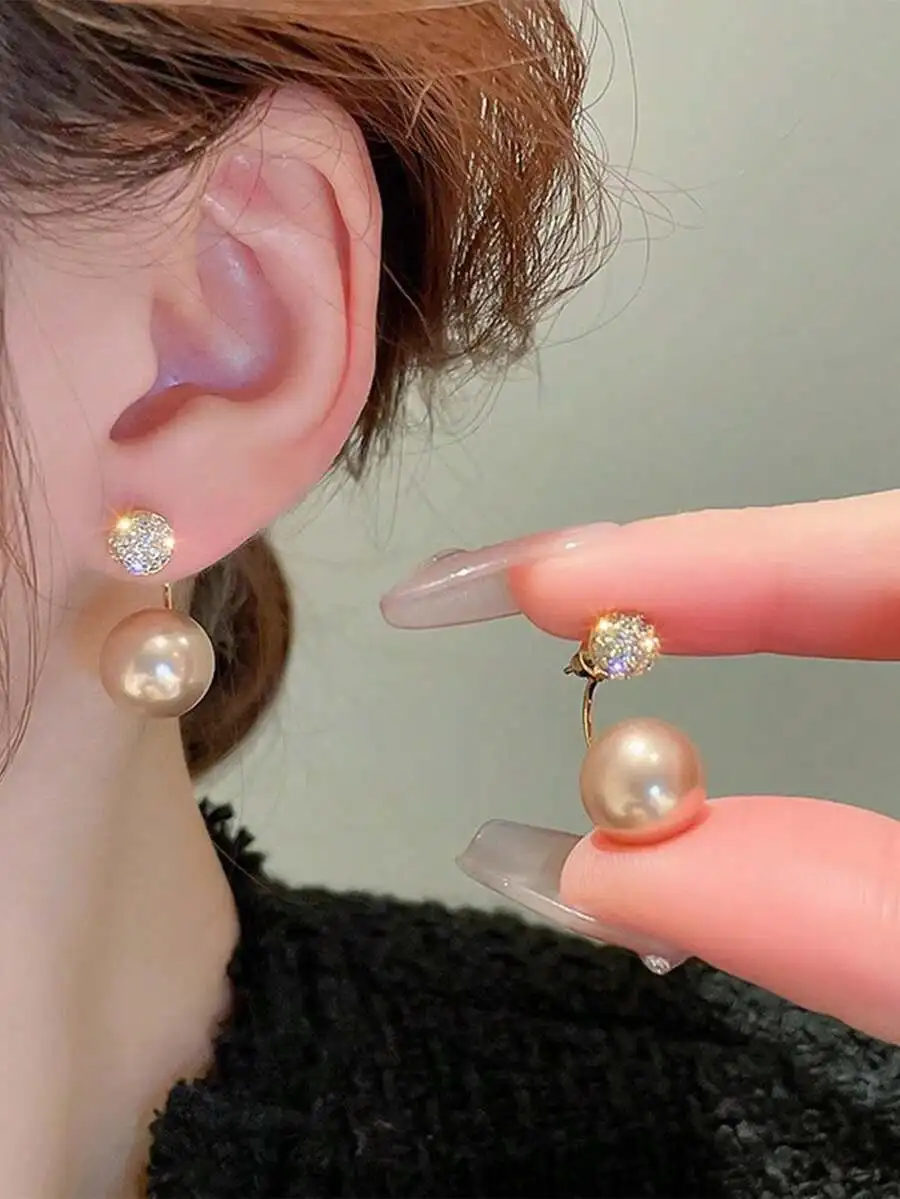 1 Pair Elegant Korean Champagn - Pearl Stud Earrings บทวิจารณ์และราคา