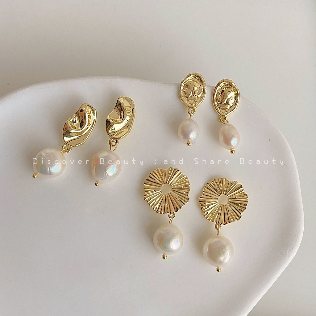 DIY accessories French retro b - Pearl Stud Earrings บทวิจารณ์และราคา