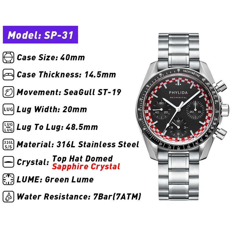 PHYLIDA 40mm Men's Watch ST19  - Jewellery Watches บทวิจารณ์และราคา