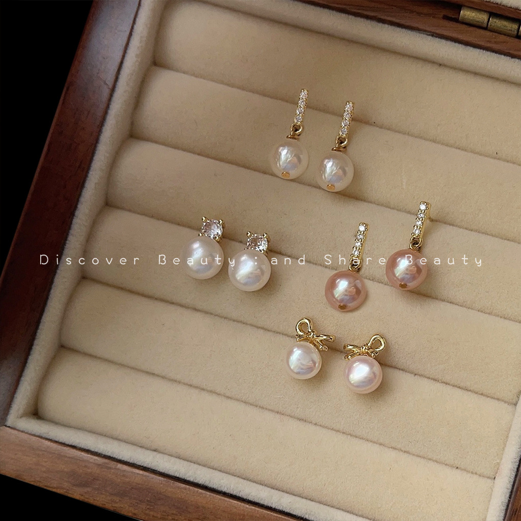 DIY accessories Small daily na - Pearl Stud Earrings บทวิจารณ์และราคา