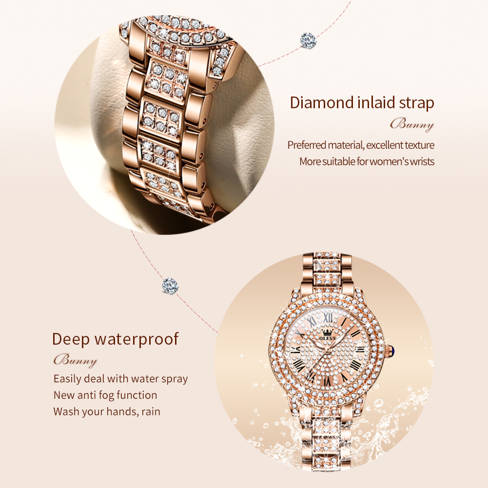 OLEVS 9943 Luxury All Diamond  - Jewelry Watches Gold บทวิจารณ์และราคา